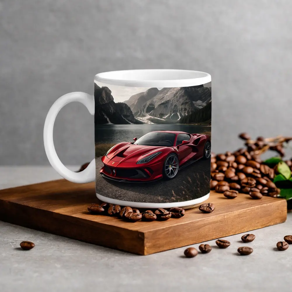 Ferrari F8 Red Supercar Mountain Lake – Mugs