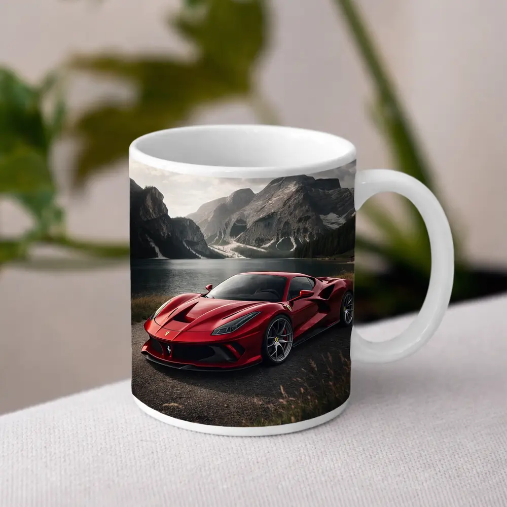 Ferrari F8 Red Supercar Mountain Lake – Mugs