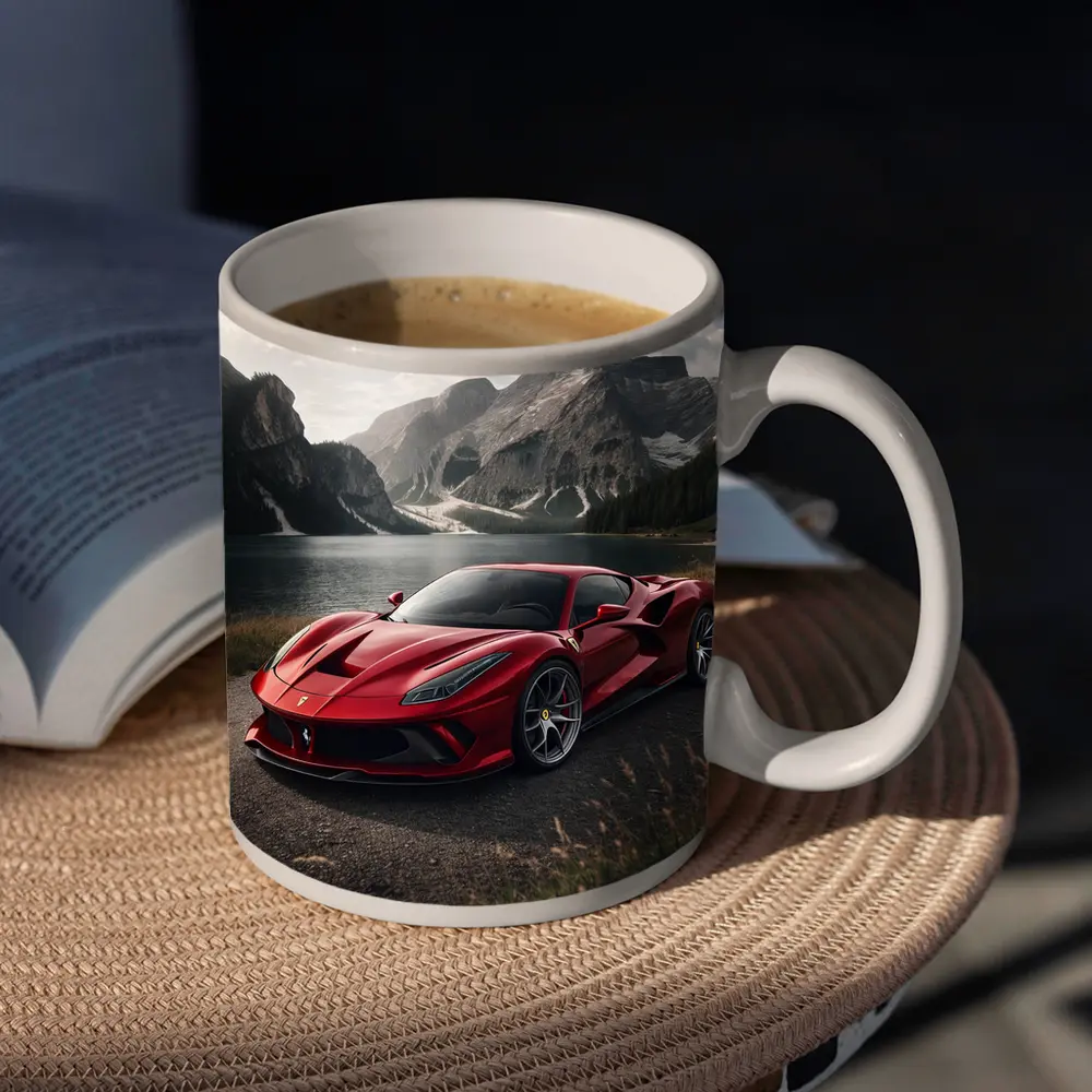 Ferrari F8 Red Supercar Mountain Lake – Mugs