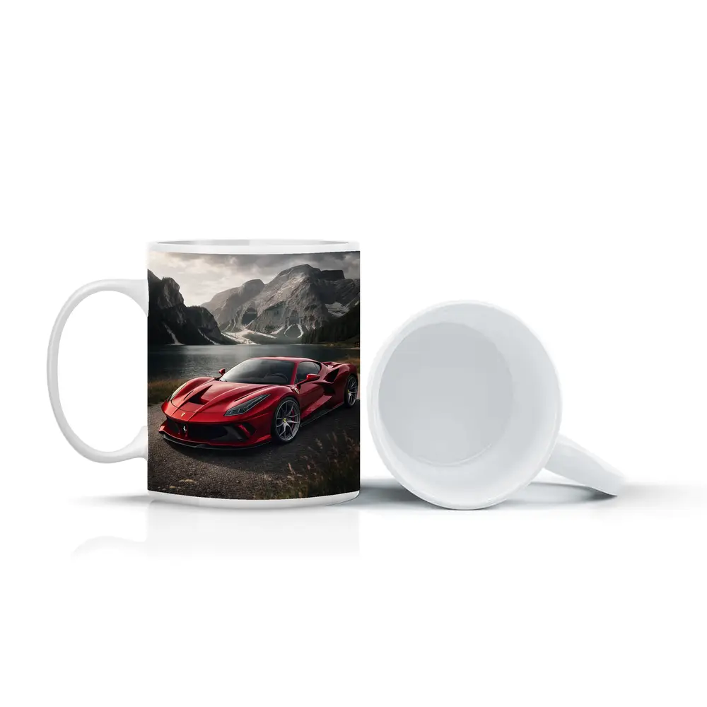 Ferrari F8 Red Supercar Mountain Lake – Mugs