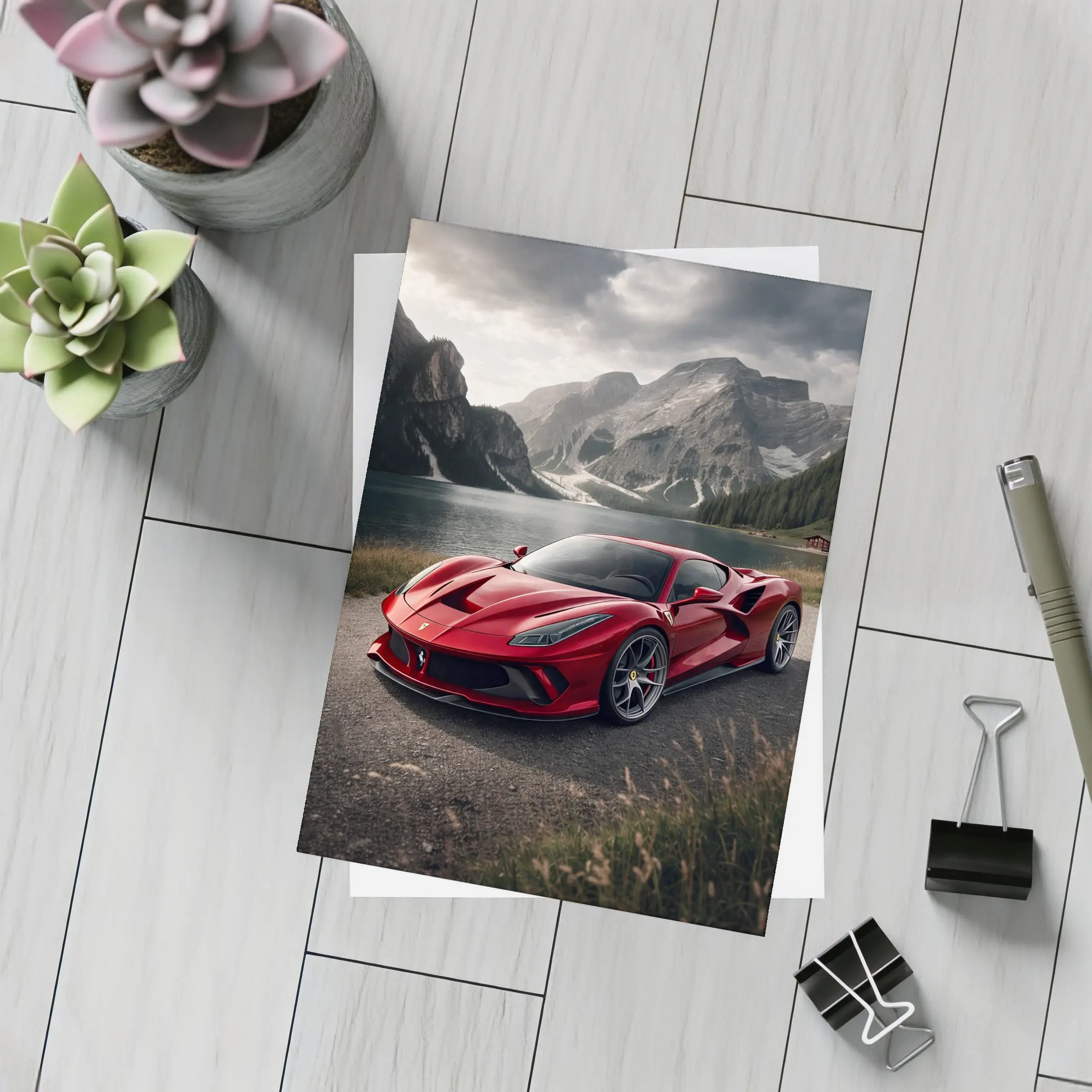 Ferrari F8 Red Supercar Mountain Lake – Postcards