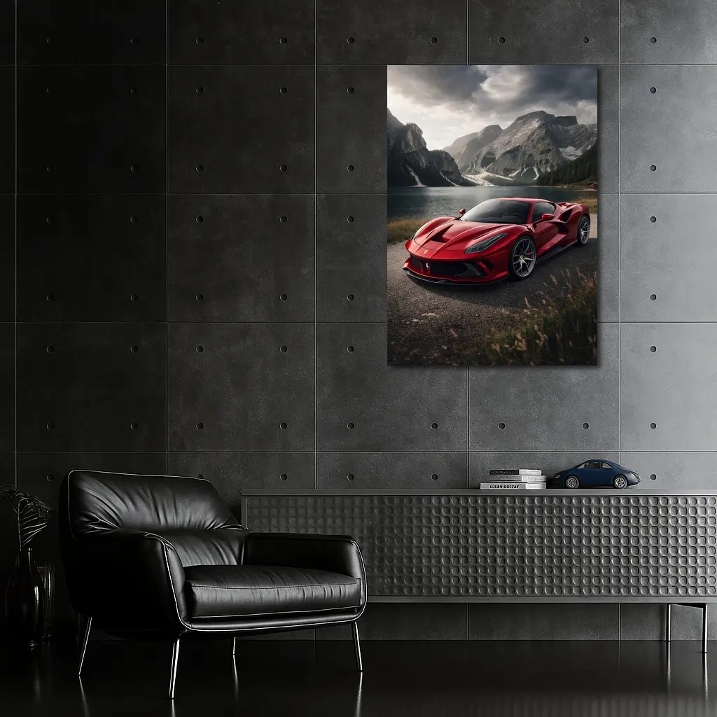 Ferrari F8 Red Supercar Mountain Lake – Wall Art