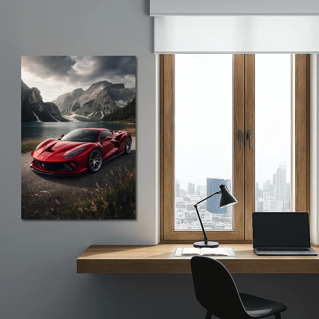 Ferrari F8 Red Supercar Mountain Lake – Wall Art