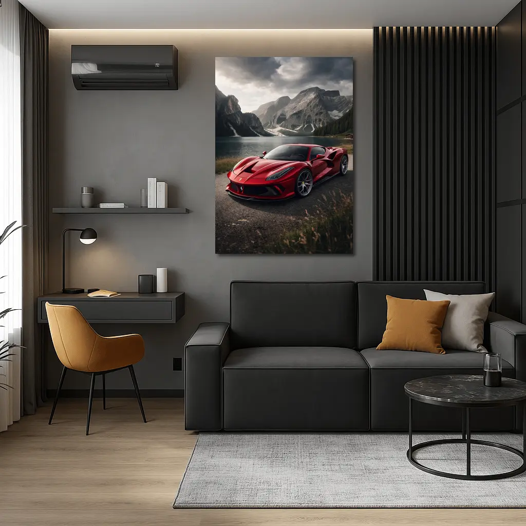 Ferrari F8 Red Supercar Mountain Lake – Wall Art