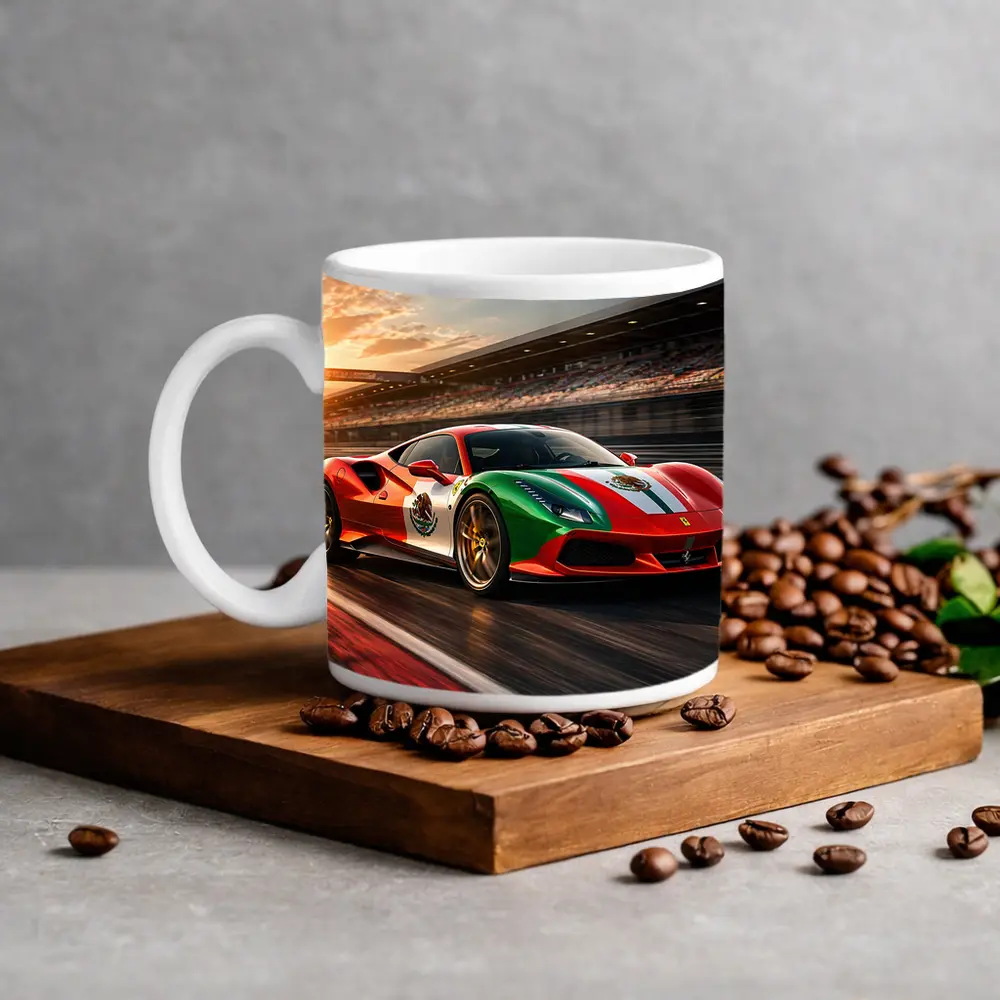 Ferrari 488 Mexico Flag Racing Track Sunset – Mugs