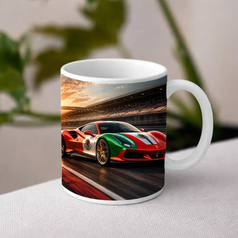 Ferrari 488 Mexico Flag Racing Track Sunset – Mugs