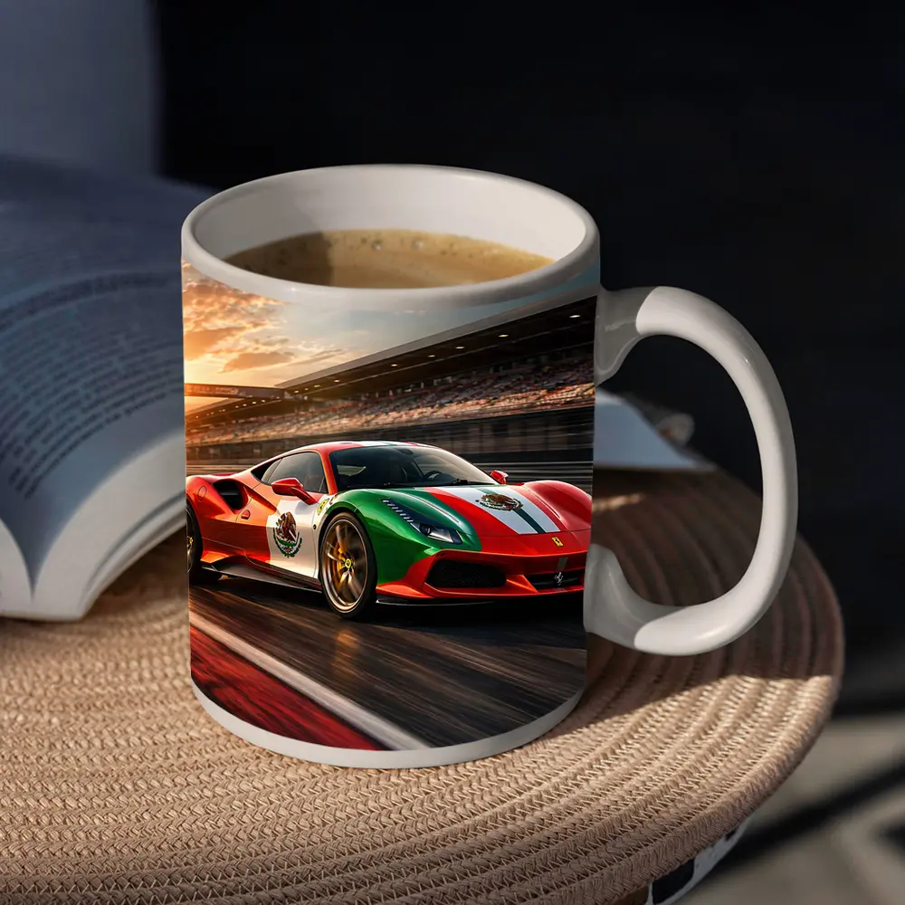 Ferrari 488 Mexico Flag Racing Track Sunset – Mugs
