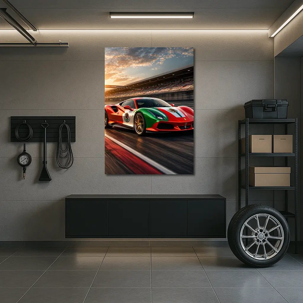 Ferrari 488 Mexico Flag Racing Track Sunset – Wall Art