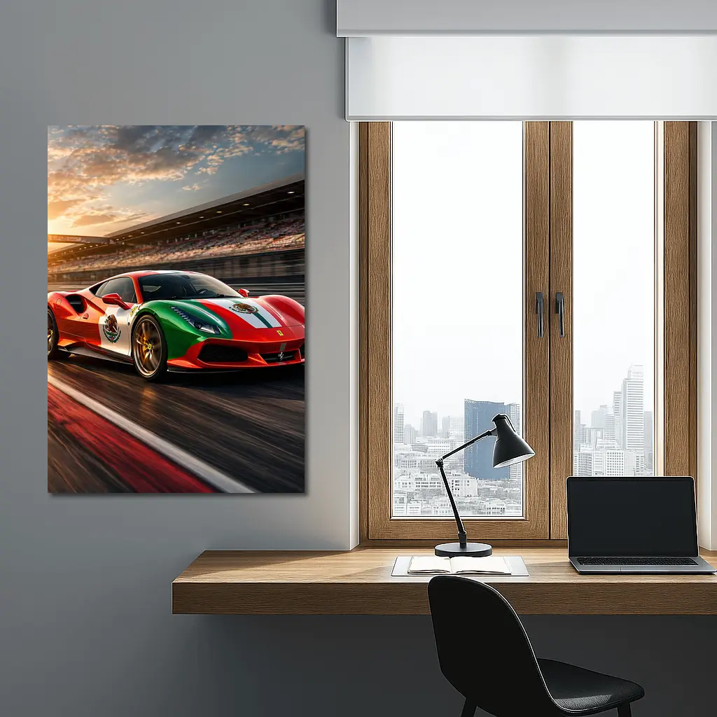 Ferrari 488 Mexico Flag Racing Track Sunset – Wall Art
