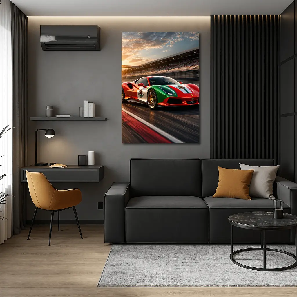 Ferrari 488 Mexico Flag Racing Track Sunset – Wall Art