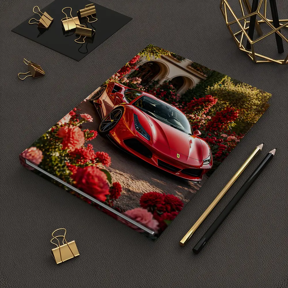 Ferrari F8 Red Sports Car Garden Setting – Notebooks