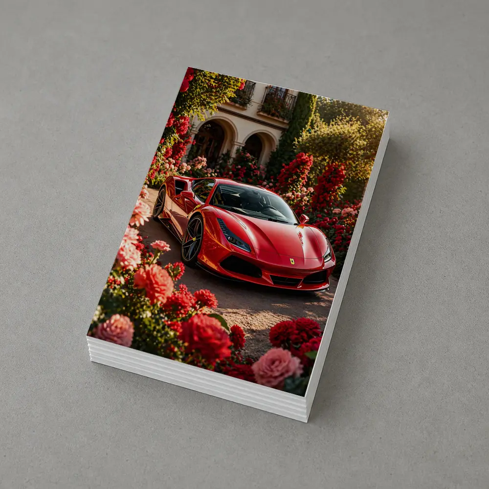 Ferrari F8 Red Sports Car Garden Setting – Postcards