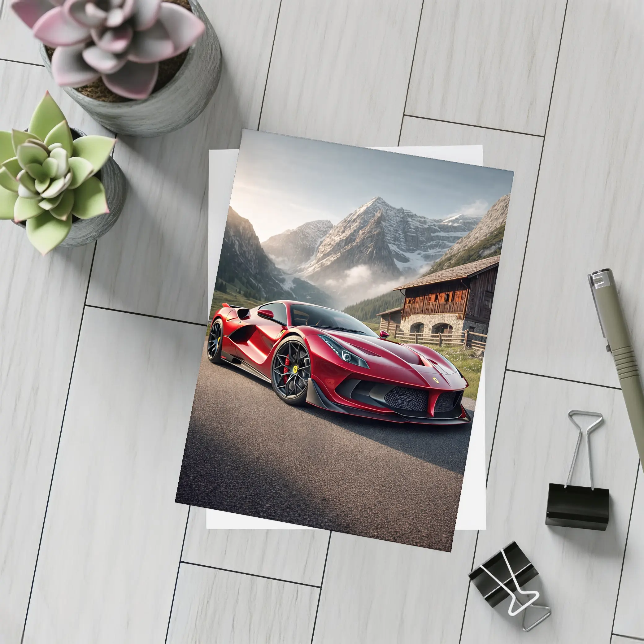 Ferrari F8 Red Mountain Alpine Road – Postcards