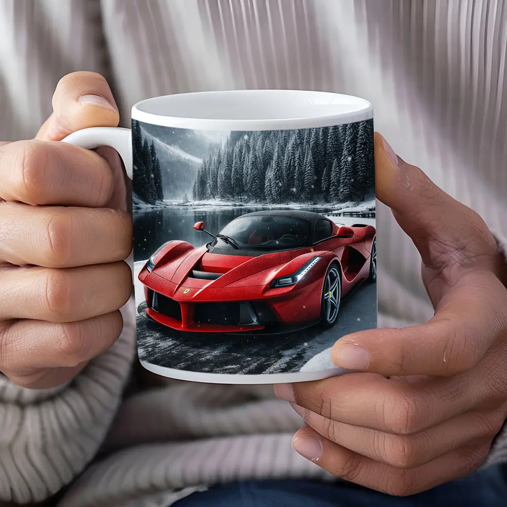 Ferrari LaFerrari Red Supercar Snowy Forest – Mugs