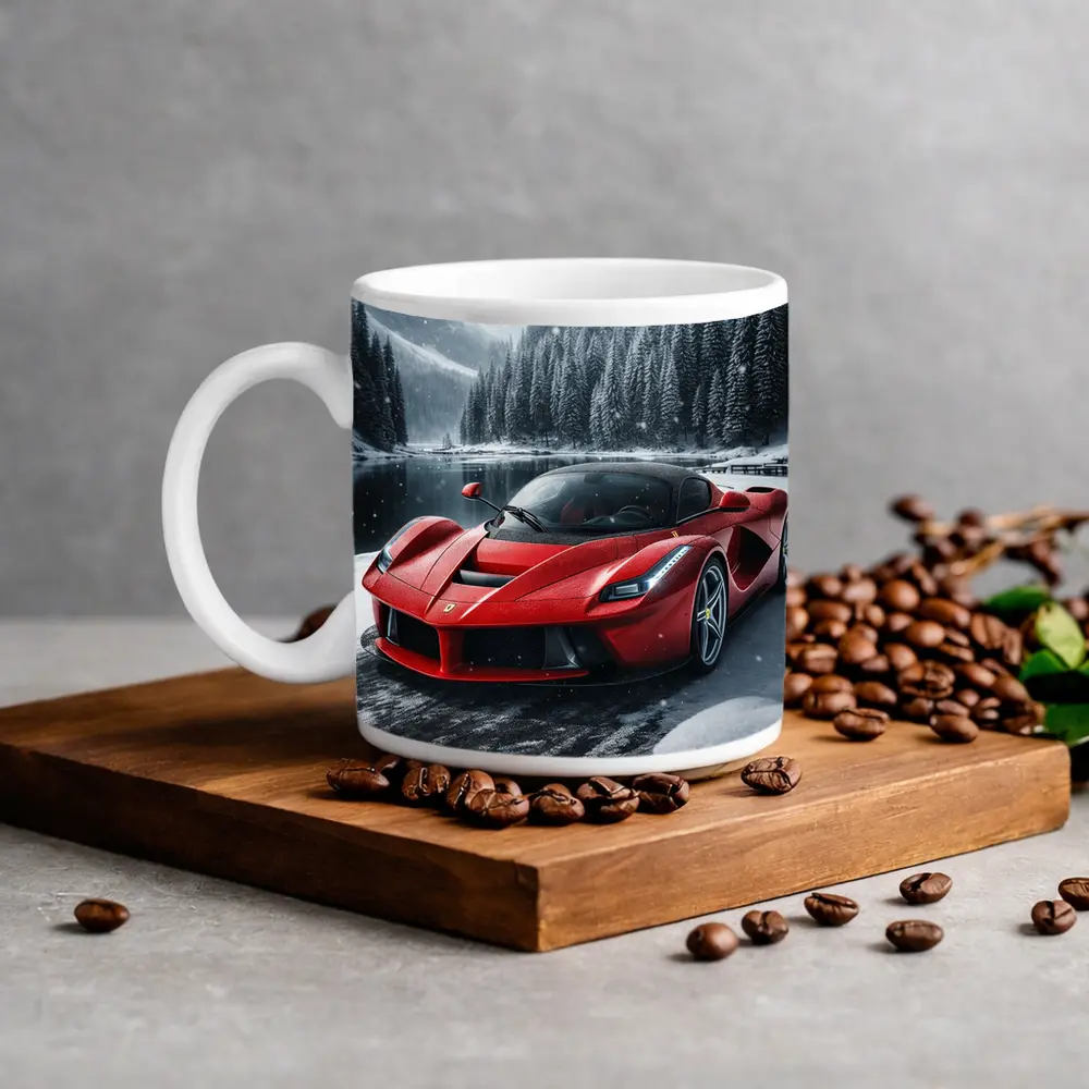 Ferrari LaFerrari Red Supercar Snowy Forest – Mugs