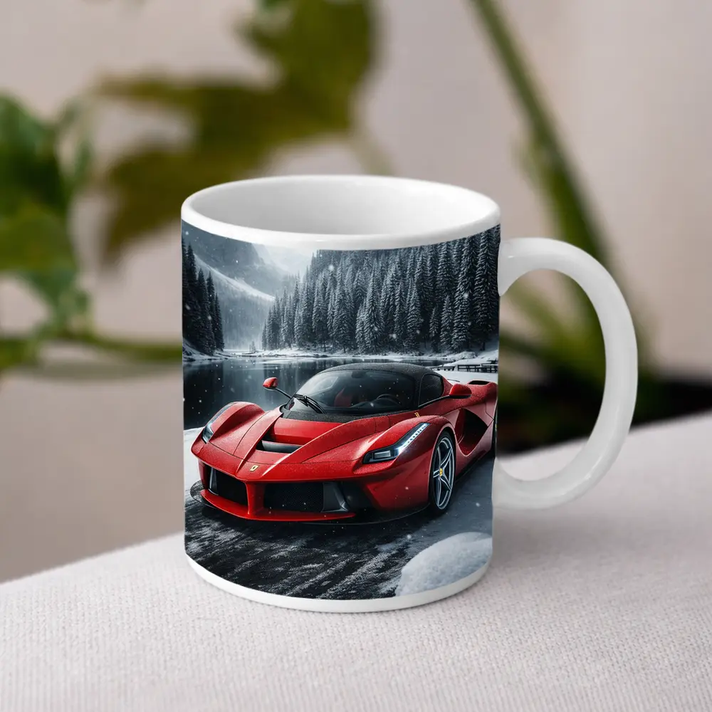 Ferrari LaFerrari Red Supercar Snowy Forest – Mugs
