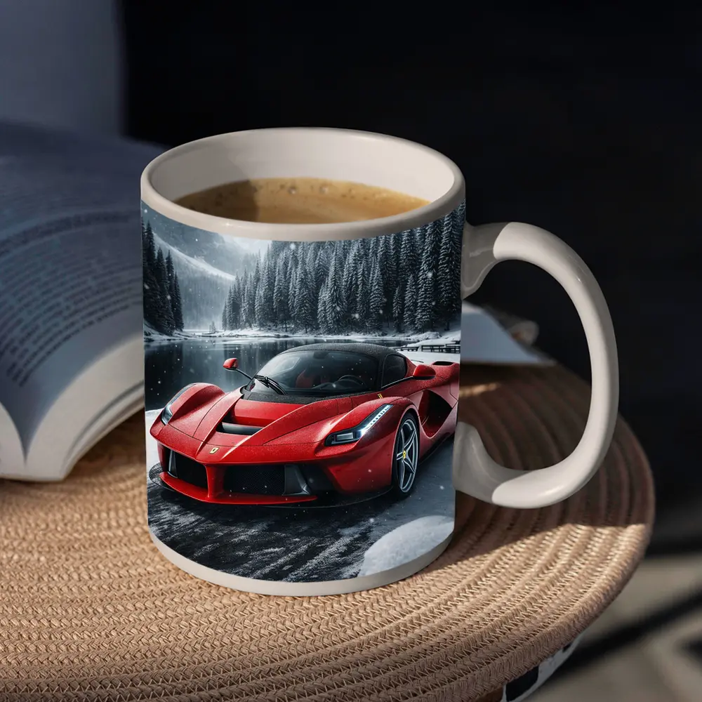 Ferrari LaFerrari Red Supercar Snowy Forest – Mugs