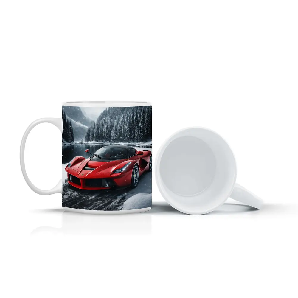 Ferrari LaFerrari Red Supercar Snowy Forest – Mugs