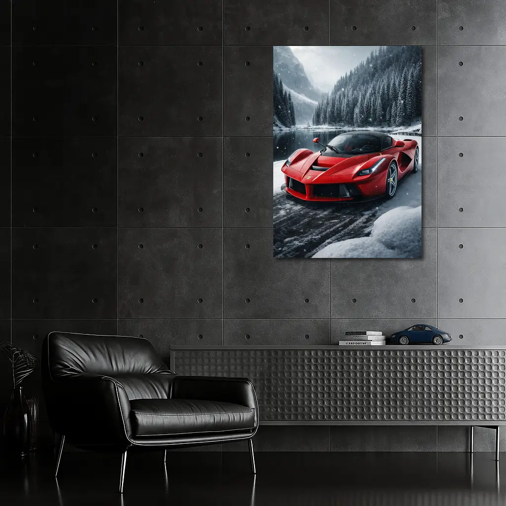 Ferrari LaFerrari Red Supercar Snowy Forest – Wall Art