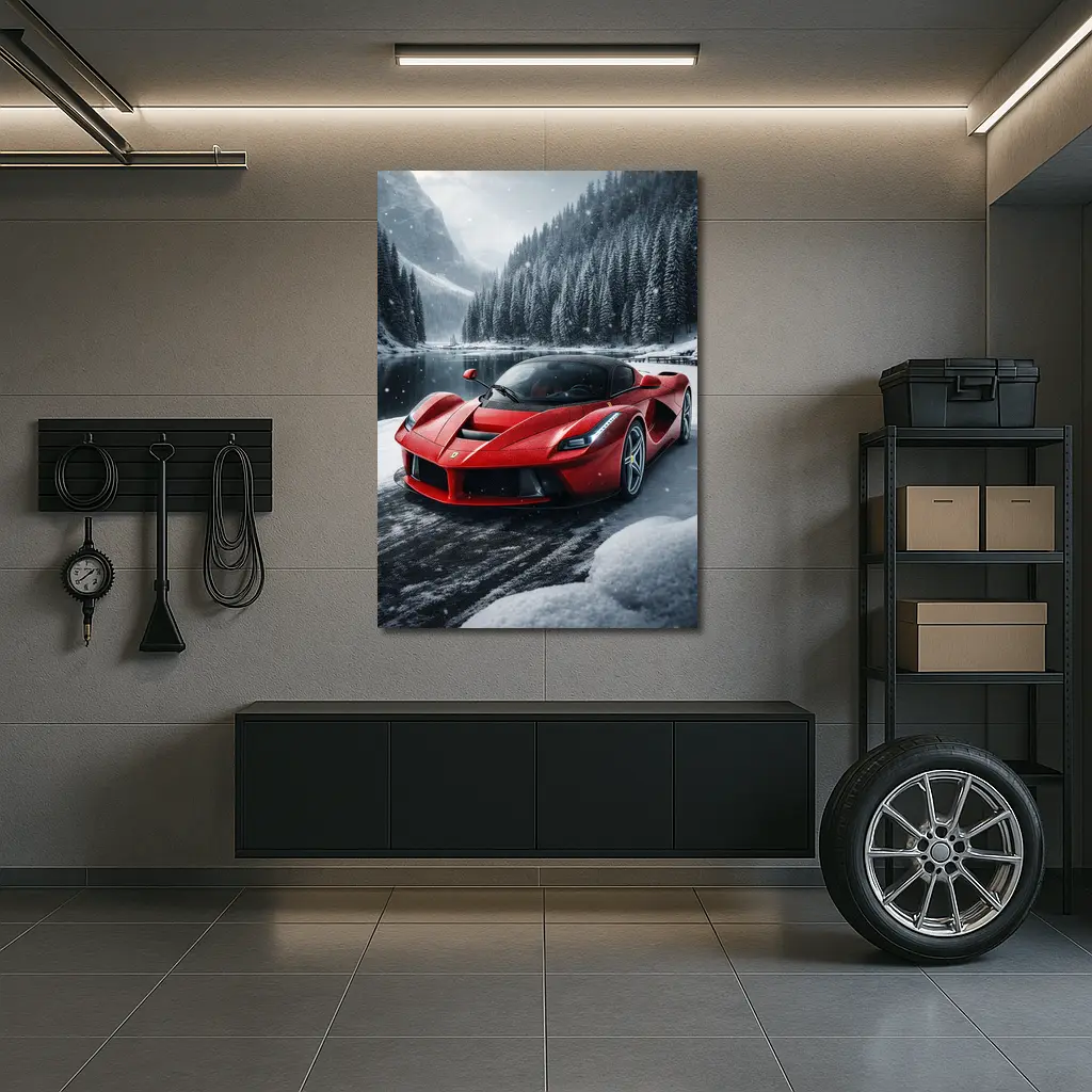 Ferrari LaFerrari Red Supercar Snowy Forest – Wall Art