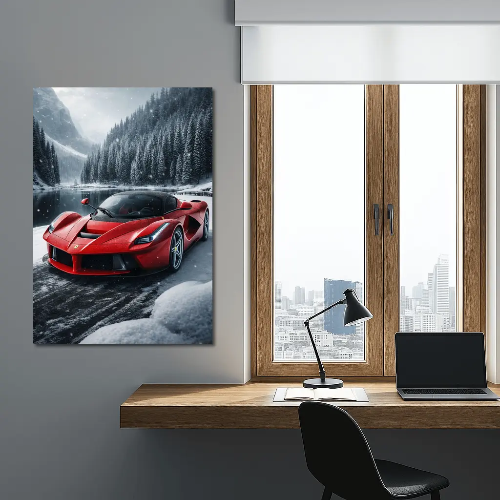Ferrari LaFerrari Red Supercar Snowy Forest – Wall Art
