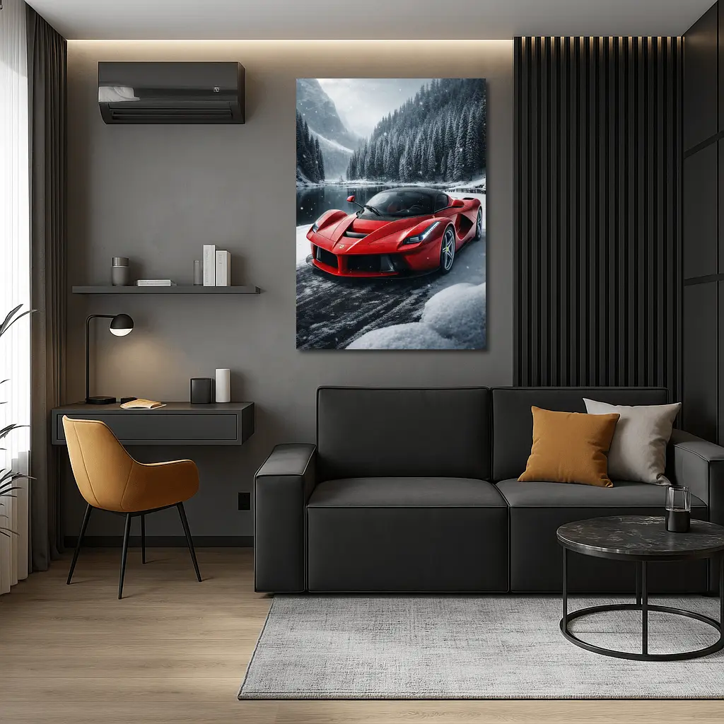 Ferrari LaFerrari Red Supercar Snowy Forest – Wall Art