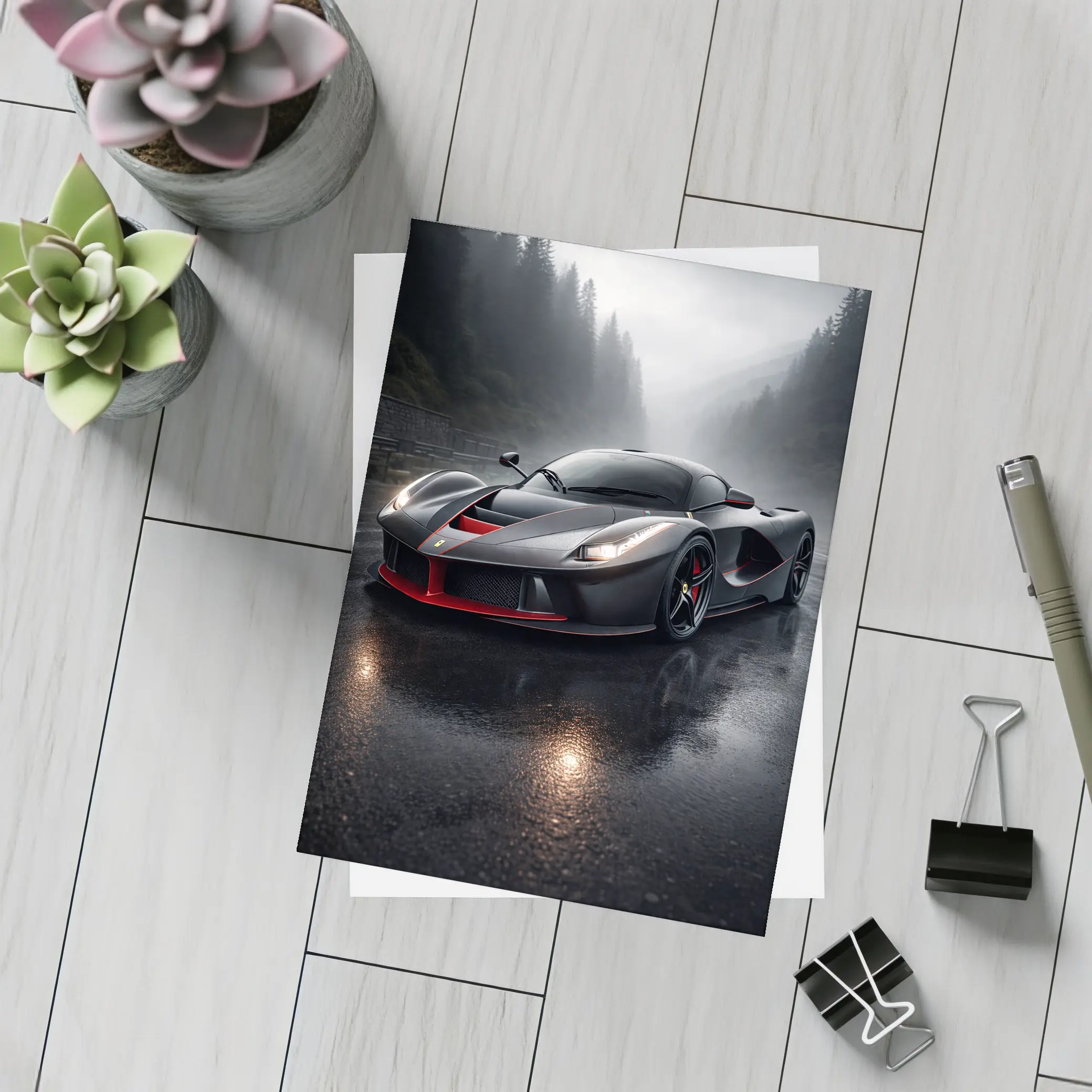 Ferrari LaFerrari Black Rainy Mountain Road – Postcards