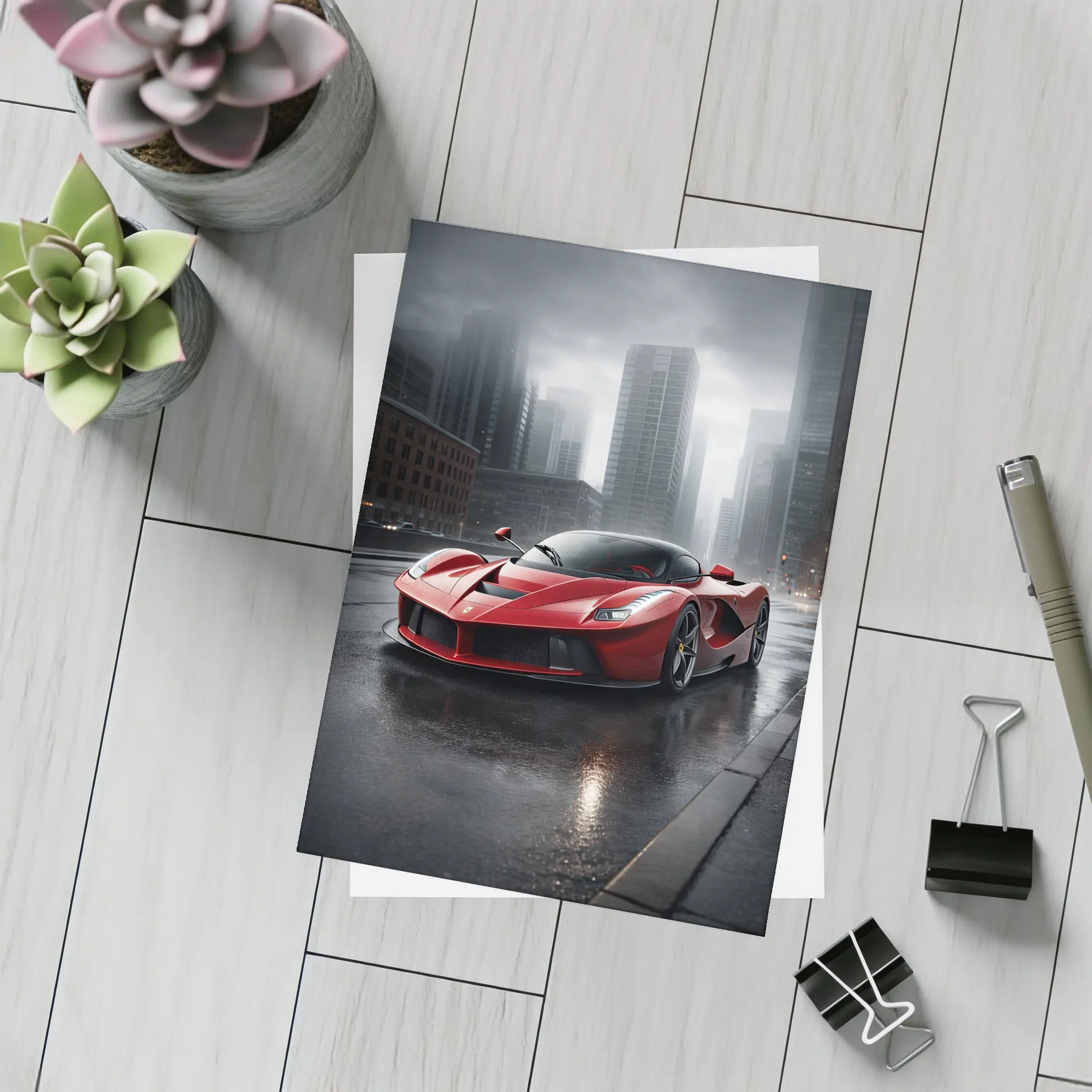 Ferrari LaFerrari Red Supercar Rainy City – Postcards