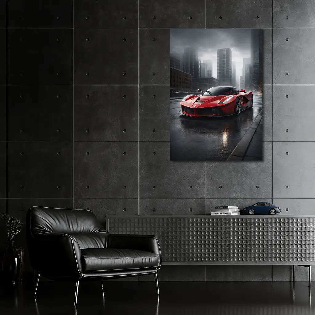 Ferrari LaFerrari Red Supercar Rainy City – Wall Art