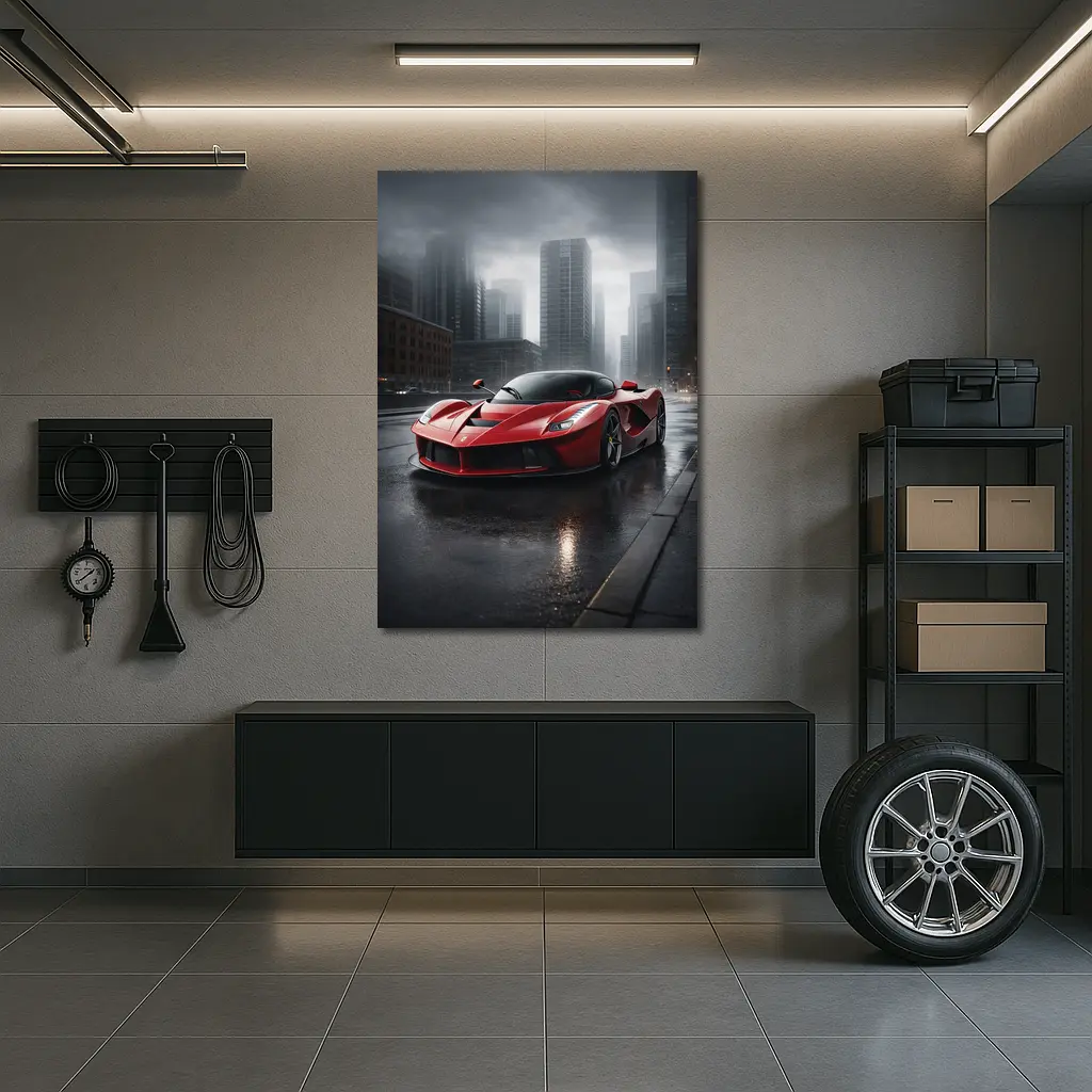 Ferrari LaFerrari Red Supercar Rainy City – Wall Art