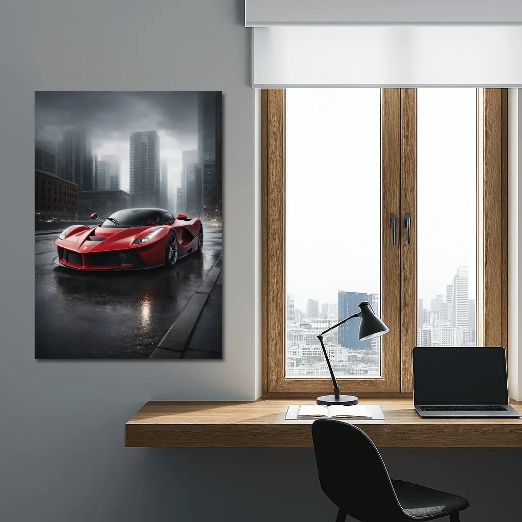 Ferrari LaFerrari Red Supercar Rainy City – Wall Art
