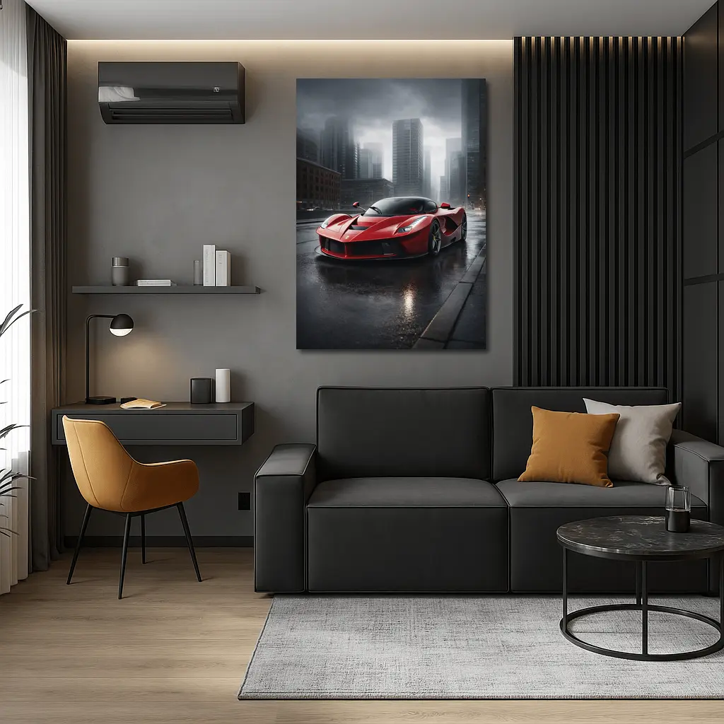 Ferrari LaFerrari Red Supercar Rainy City – Wall Art