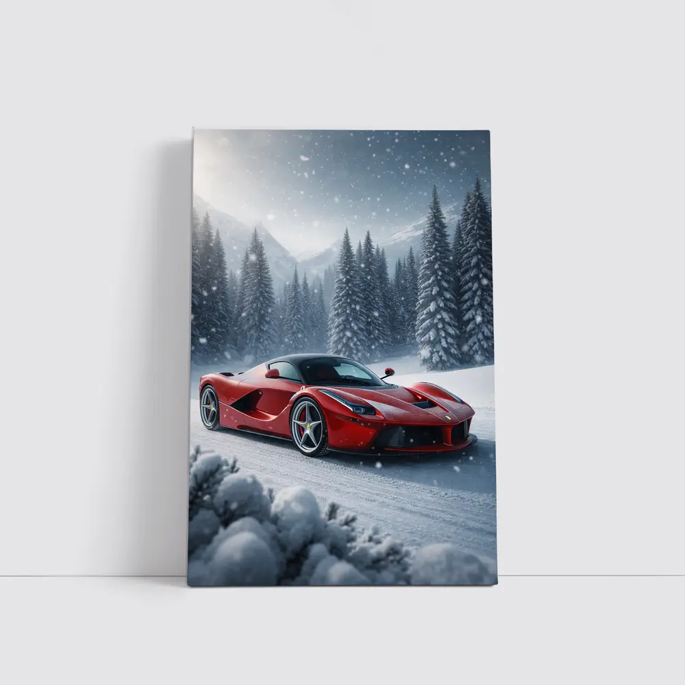 Ferrari LaFerrari Red Supercar Snowy Winter – Wall Art