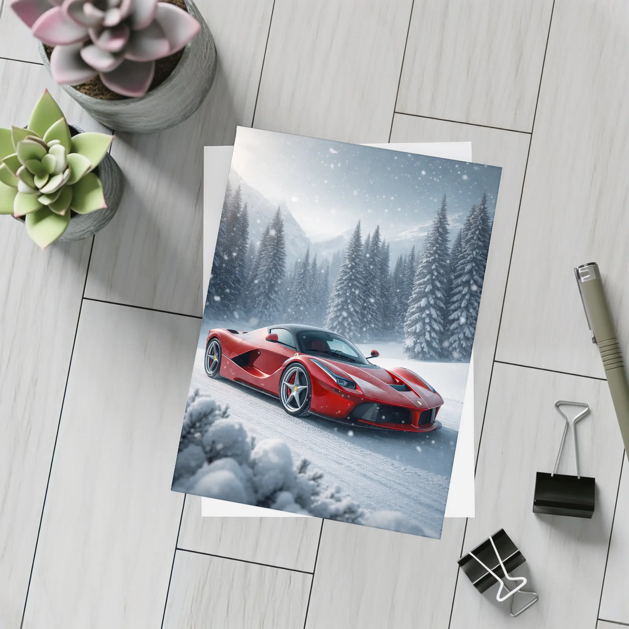 Ferrari LaFerrari Red Supercar Snowy Winter – Postcards