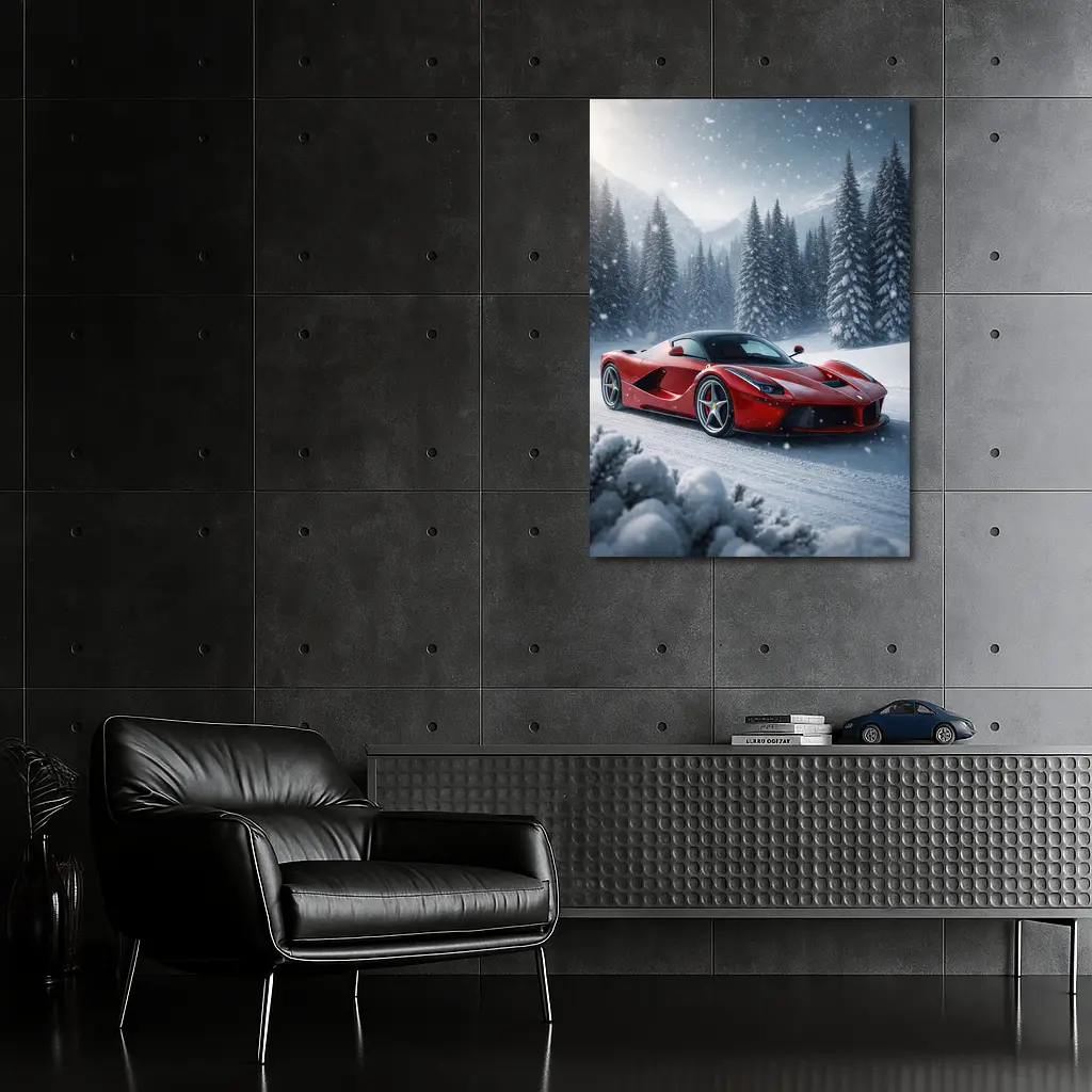 Ferrari LaFerrari Red Supercar Snowy Winter – Wall Art
