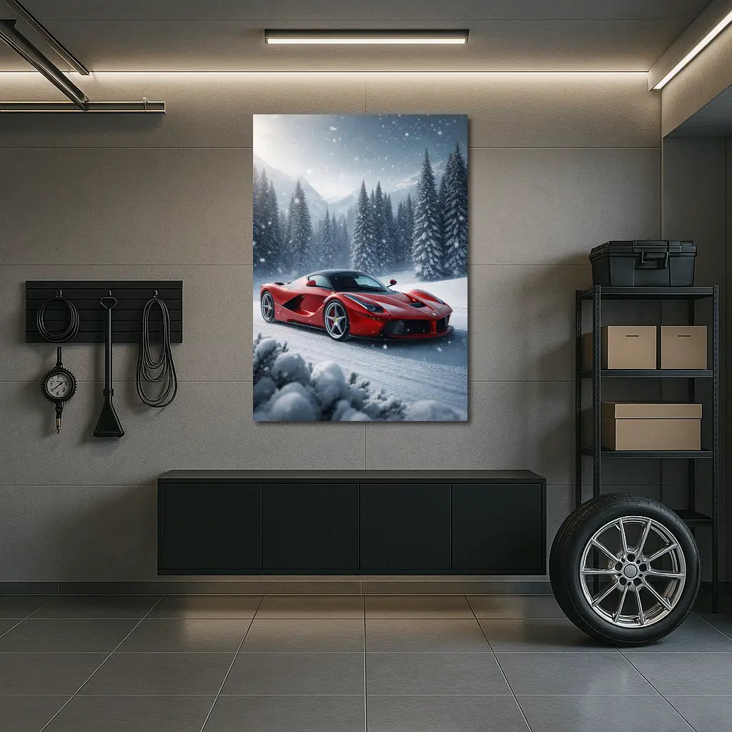 Ferrari LaFerrari Red Supercar Snowy Winter – Wall Art
