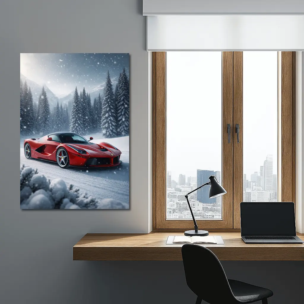 Ferrari LaFerrari Red Supercar Snowy Winter – Wall Art