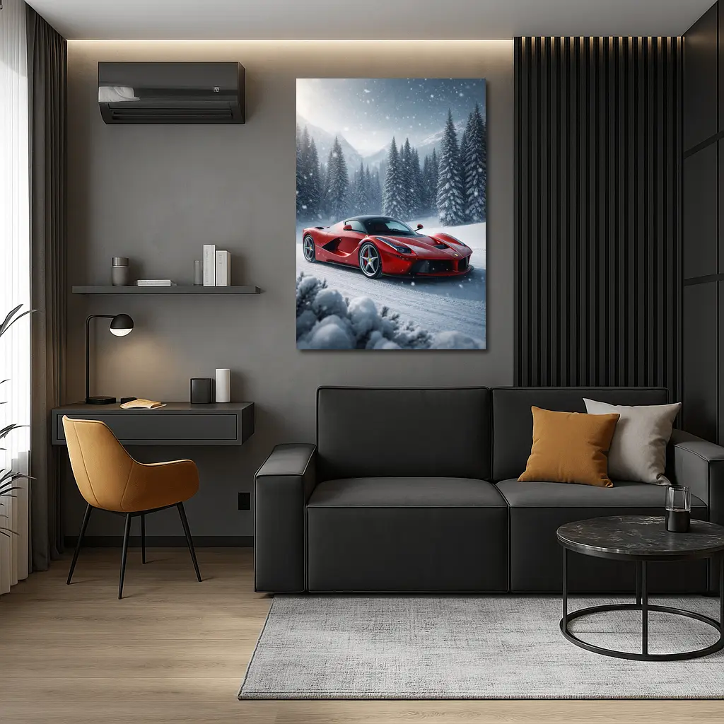 Ferrari LaFerrari Red Supercar Snowy Winter – Wall Art