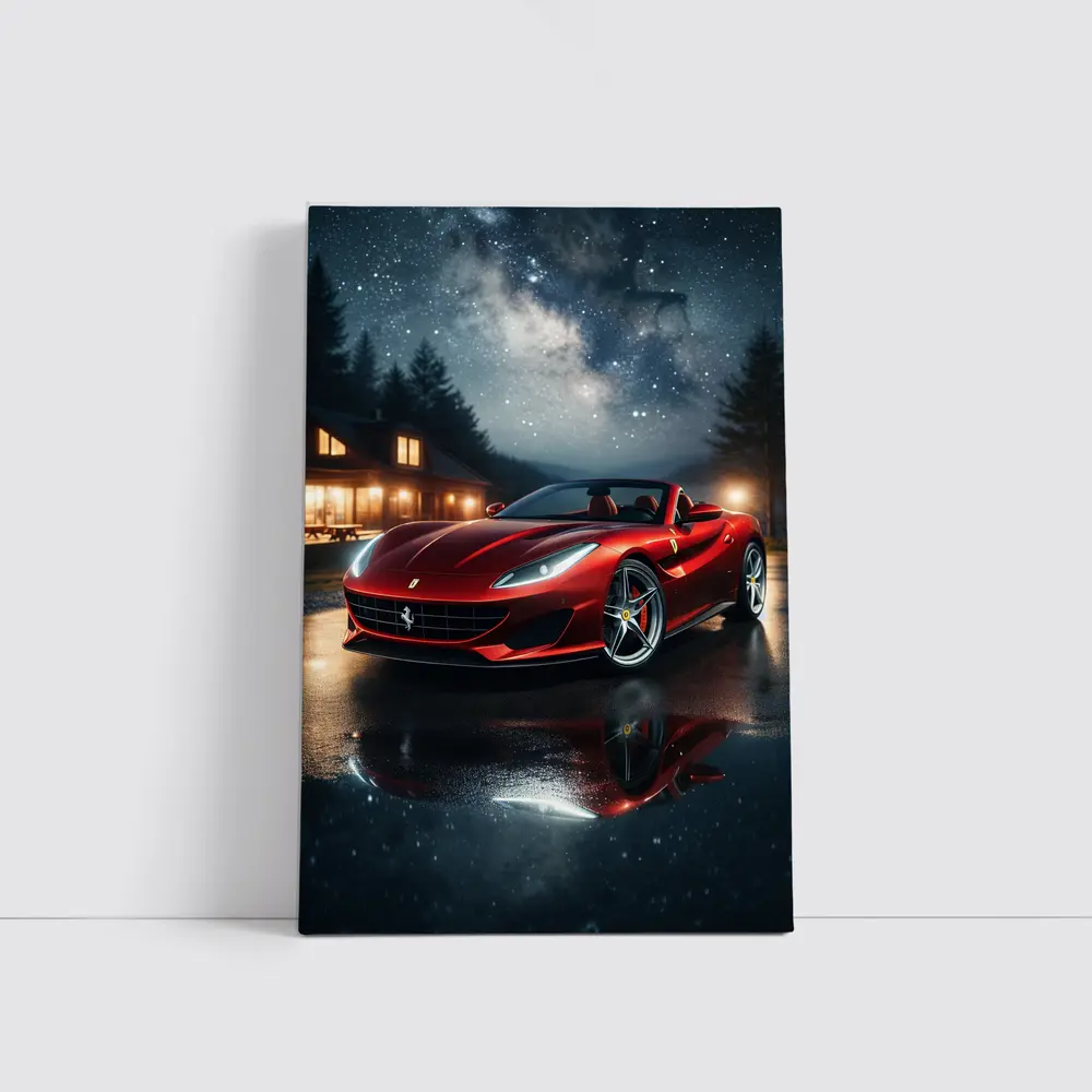 Ferrari Portofino Red Under Starry Night Sky – Wall Art