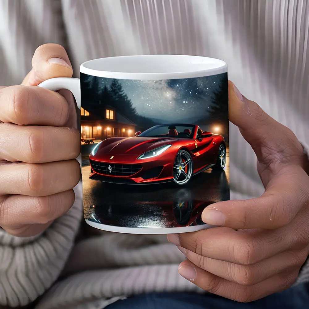 Ferrari Portofino Red Under Starry Night Sky – Mugs
