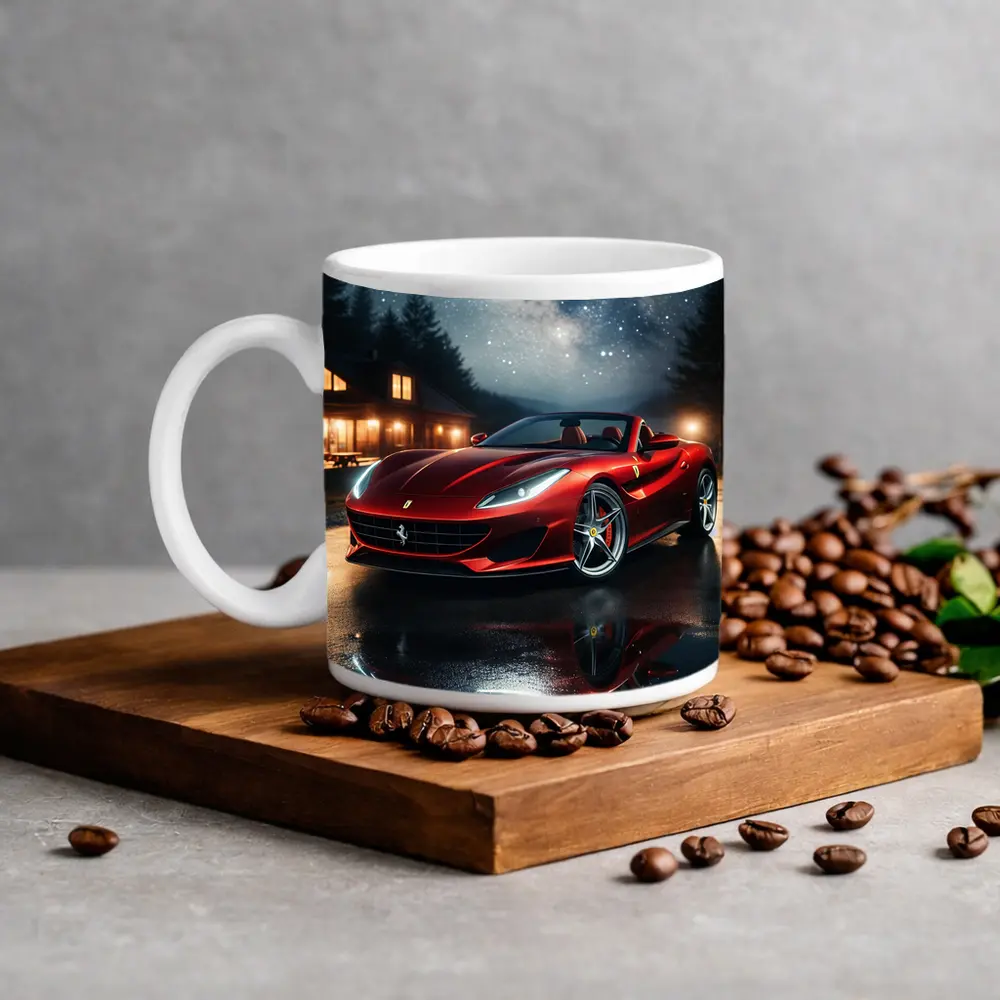 Ferrari Portofino Red Under Starry Night Sky – Mugs