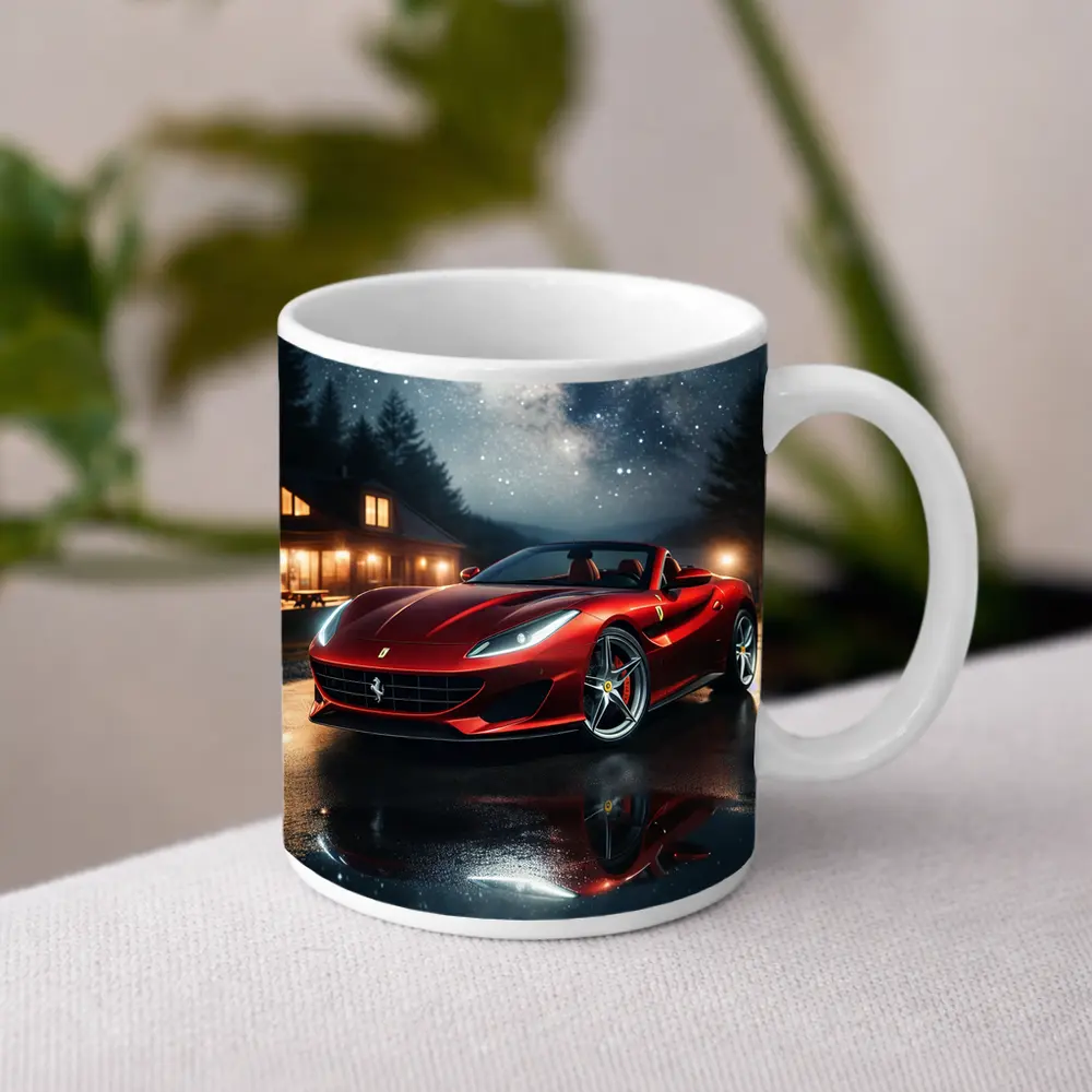 Ferrari Portofino Red Under Starry Night Sky – Mugs