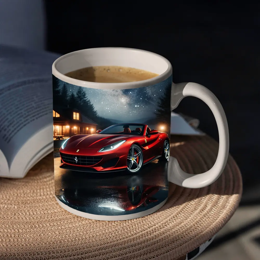 Ferrari Portofino Red Under Starry Night Sky – Mugs