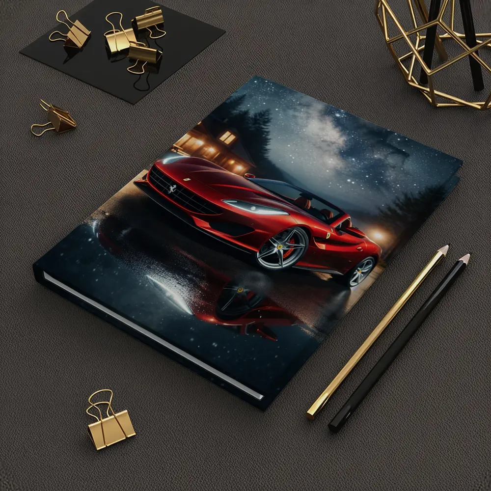 Ferrari Portofino Red Under Starry Night Sky – Notebooks