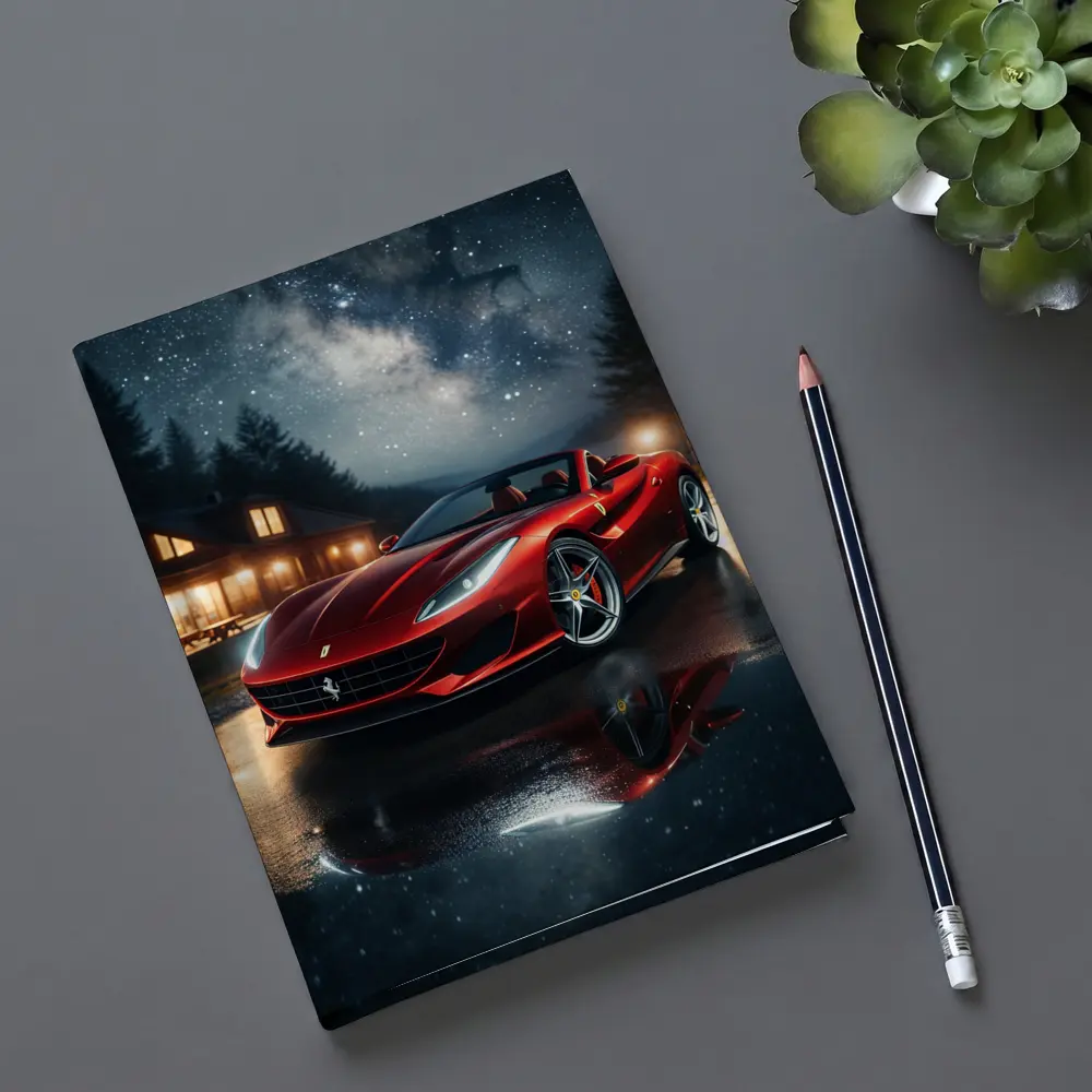 Ferrari Portofino Red Under Starry Night Sky – Notebooks