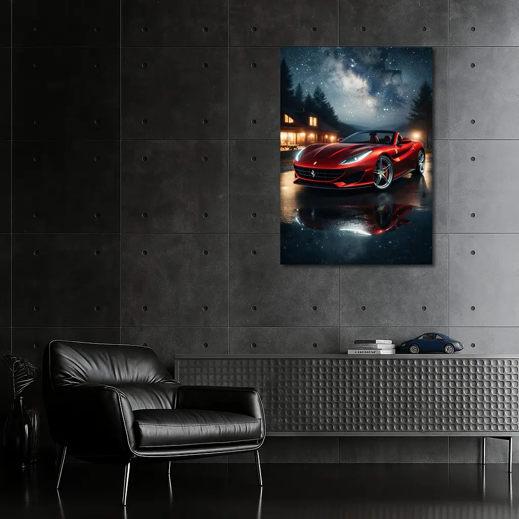 Ferrari Portofino Red Under Starry Night Sky – Wall Art