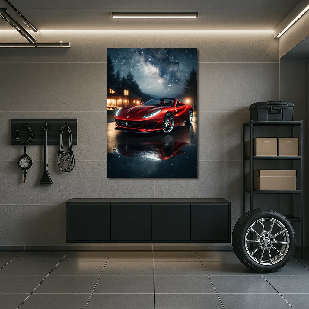 Ferrari Portofino Red Under Starry Night Sky – Wall Art