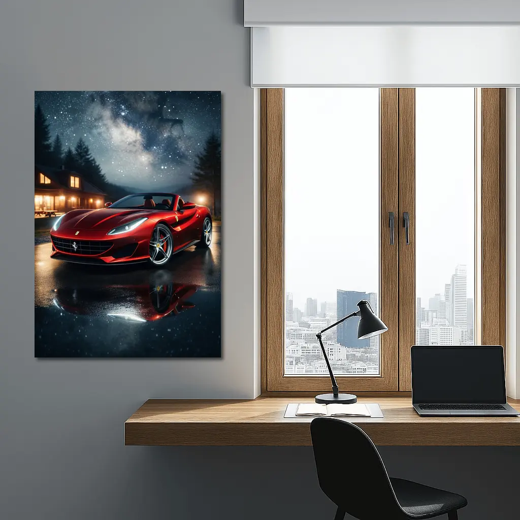 Ferrari Portofino Red Under Starry Night Sky – Wall Art