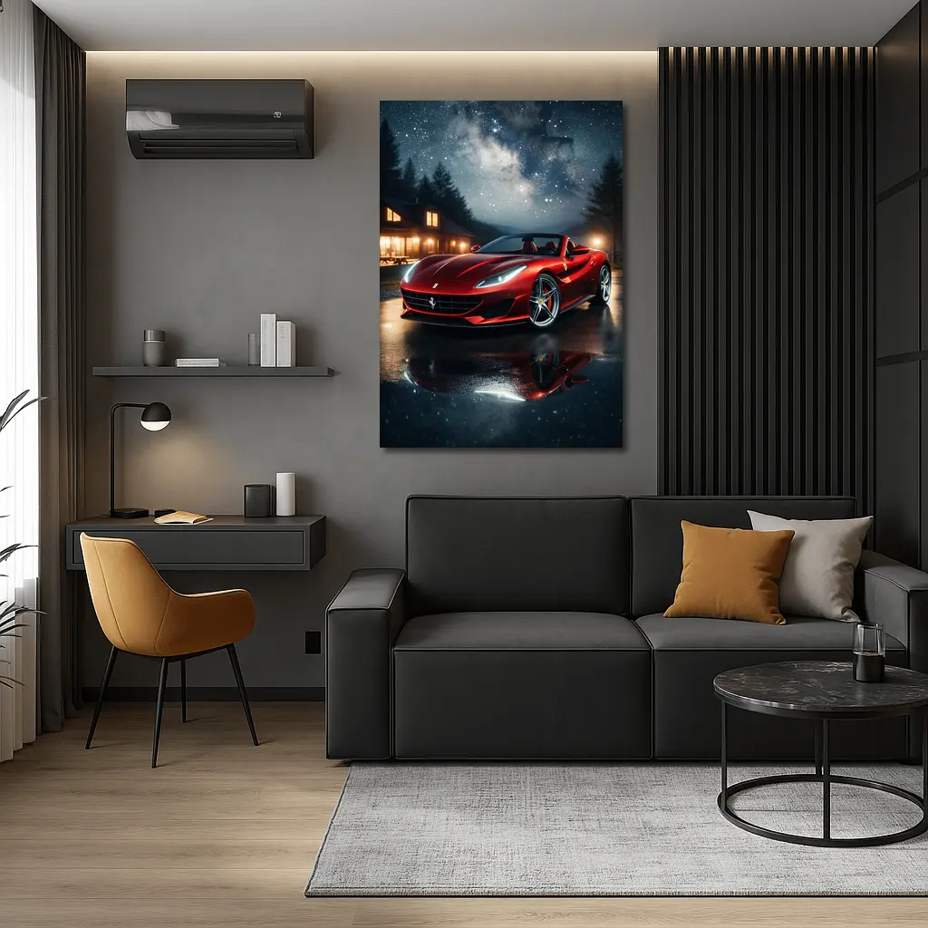 Ferrari Portofino Red Under Starry Night Sky – Wall Art