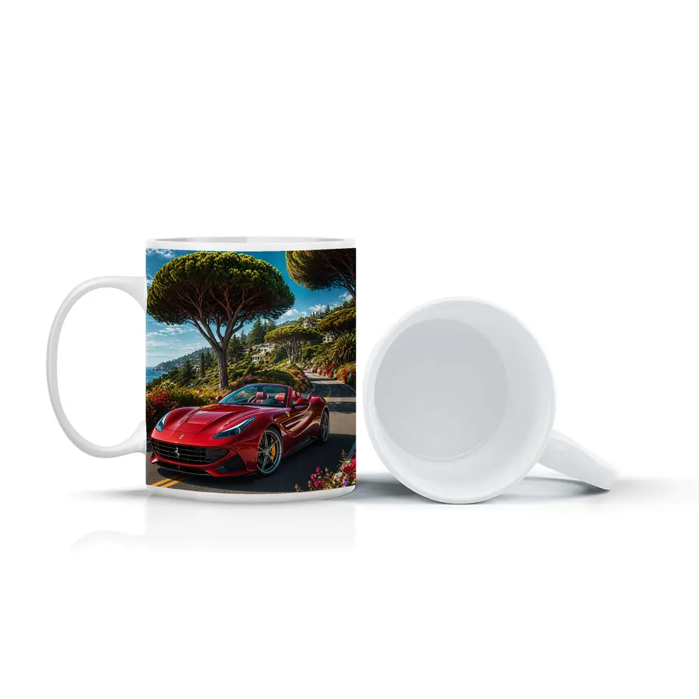 Ferrari Portofino Red on Coastal Road – Mugs
